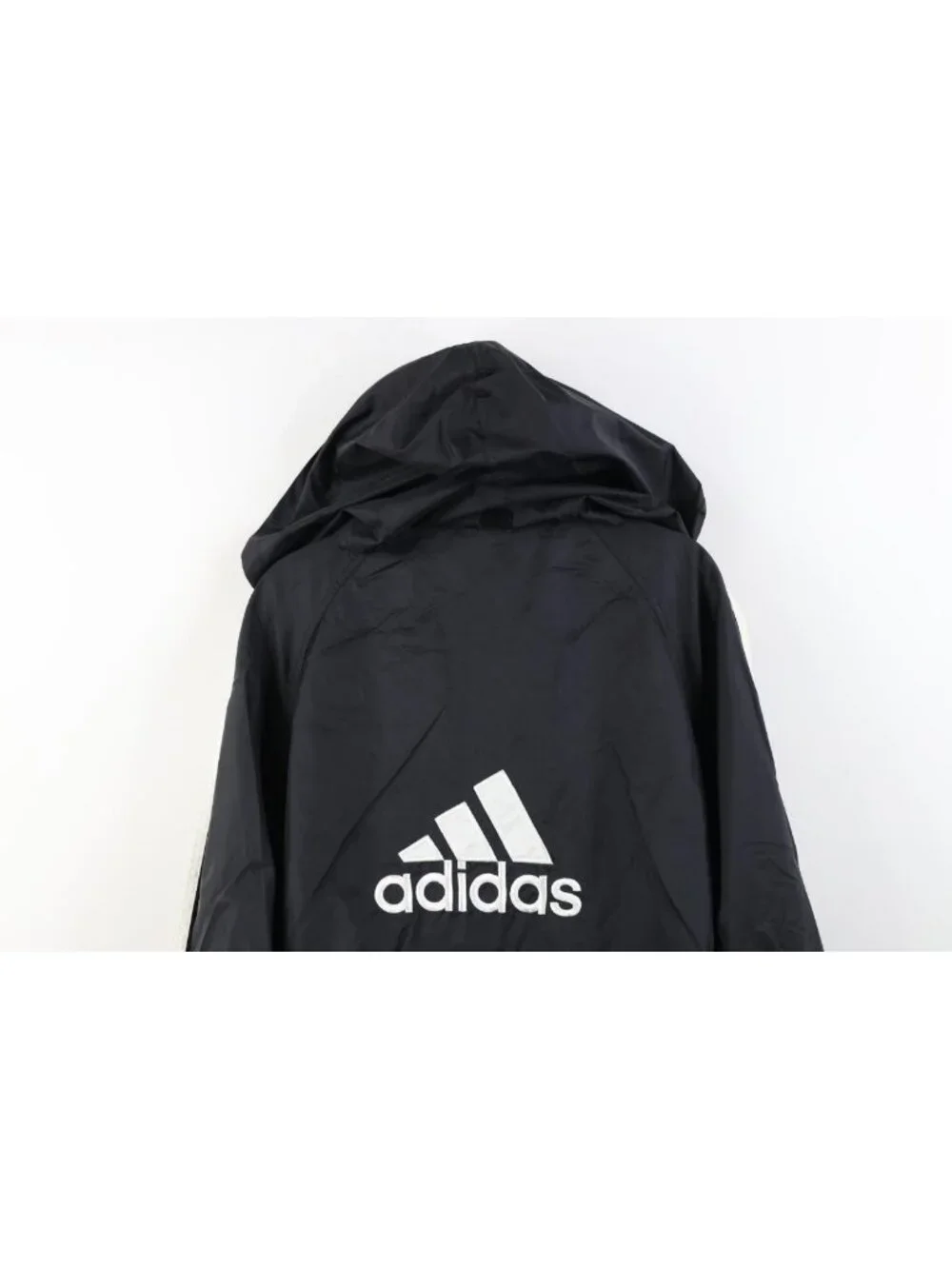 Vtg 90s Adidas Mens Medium Spell Out Hooded Full Zip Windbreaker Jacket Black